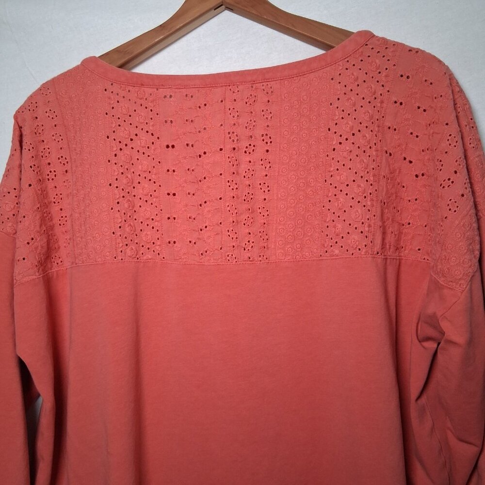 Soft Surroundings Tunic Henley Shirt Large Coral Knit Lace Eyelet Button Up - Picture 11 of 14